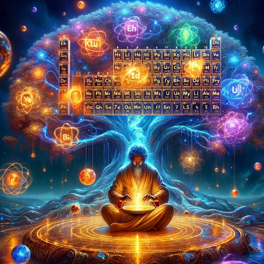Vedic Alchemist Holds Glowing Periodic Table Under Cosmic Ba...