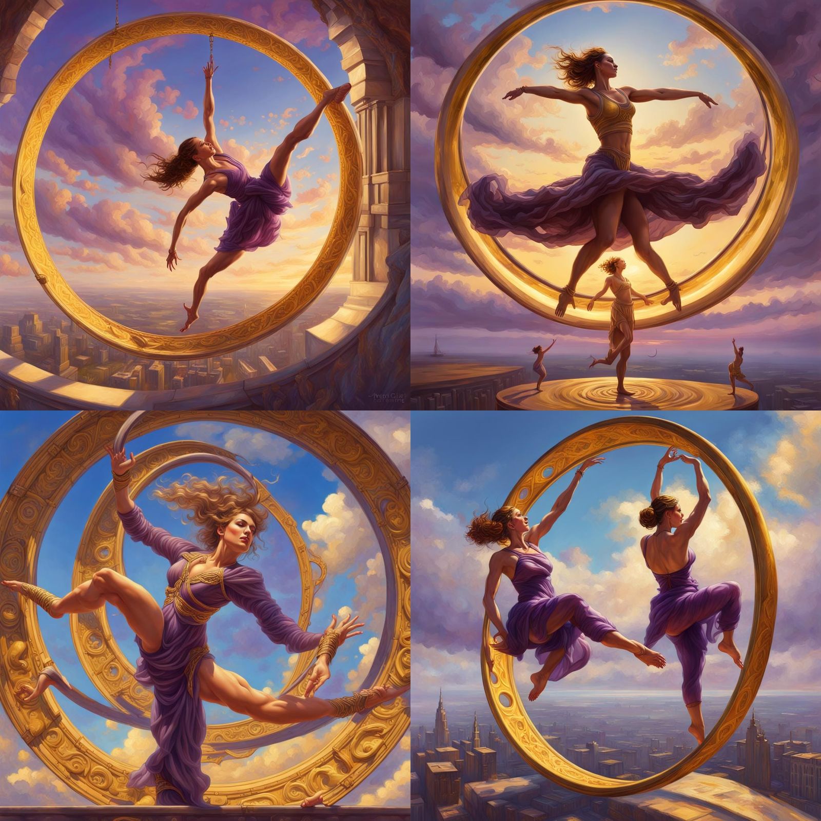 Acrobatic Women: Dark Fantasy Oil Painting