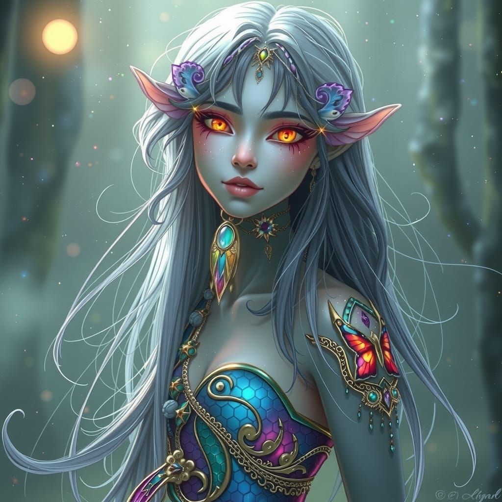 Ethereal Fae with Iridescent Armor, Digital Art