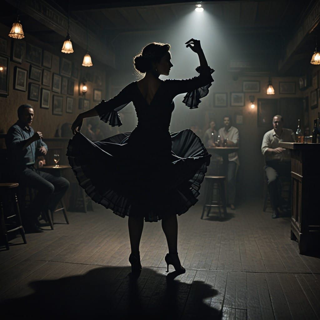 Flamenco Dancer in a Dimly Lit Old Bar