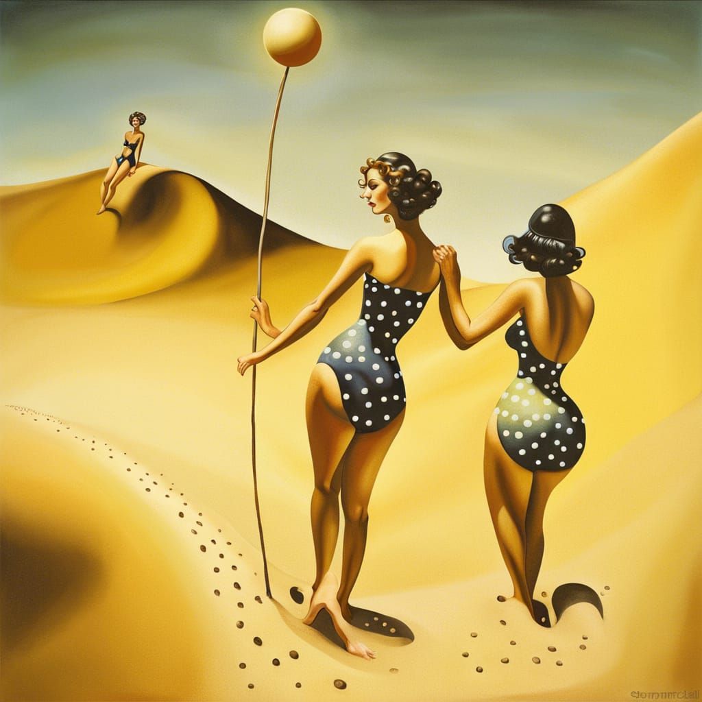 Polka Dot Bikinis on a Surreal Sand Dune