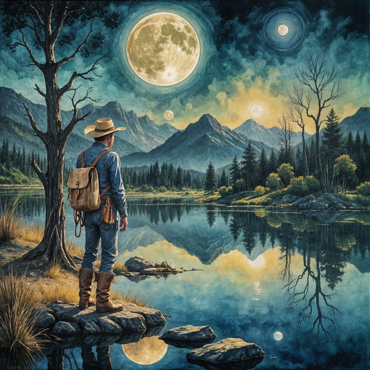 Ethereal Cowboy Under a Full Moon