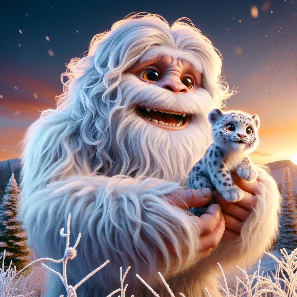 Yeti and Snow Leopard Sunset Embrace