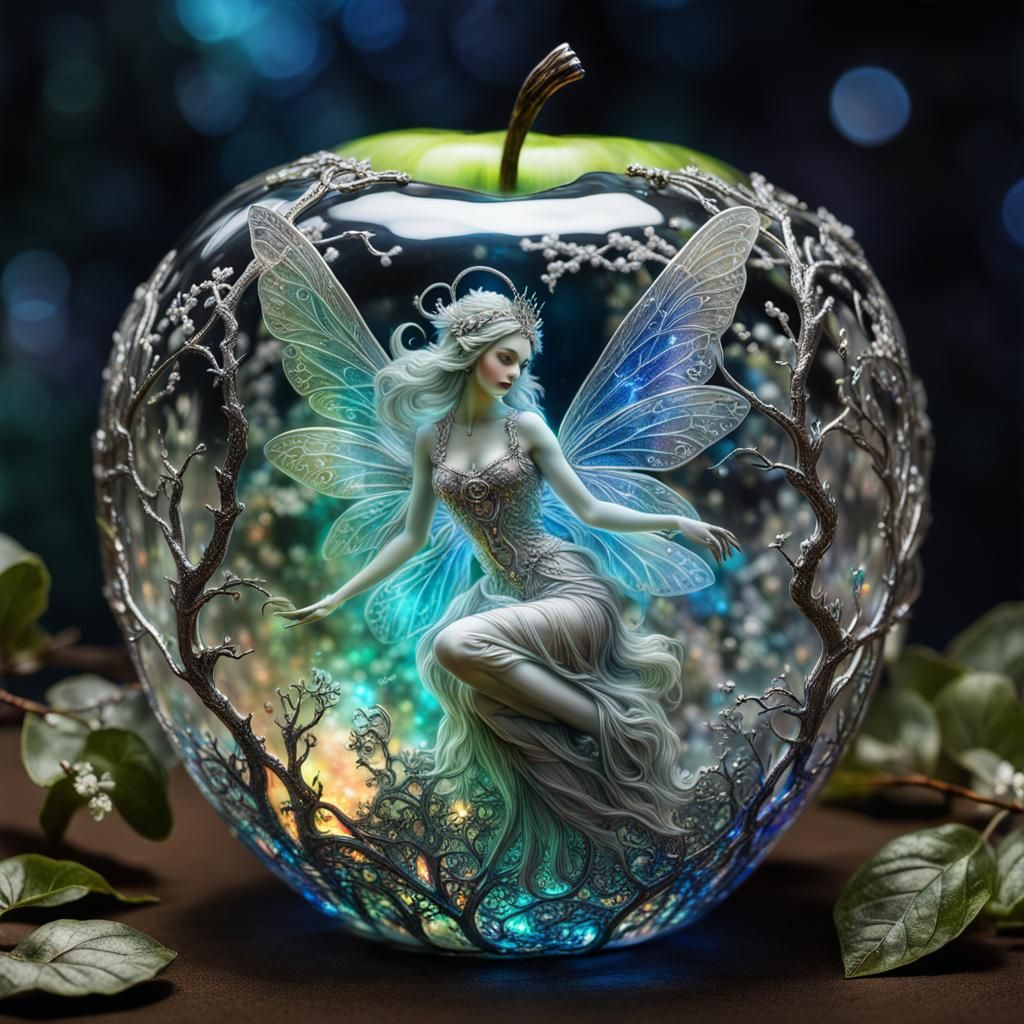 Fairy in Glass Apple, Holographic Psychedelic Art
