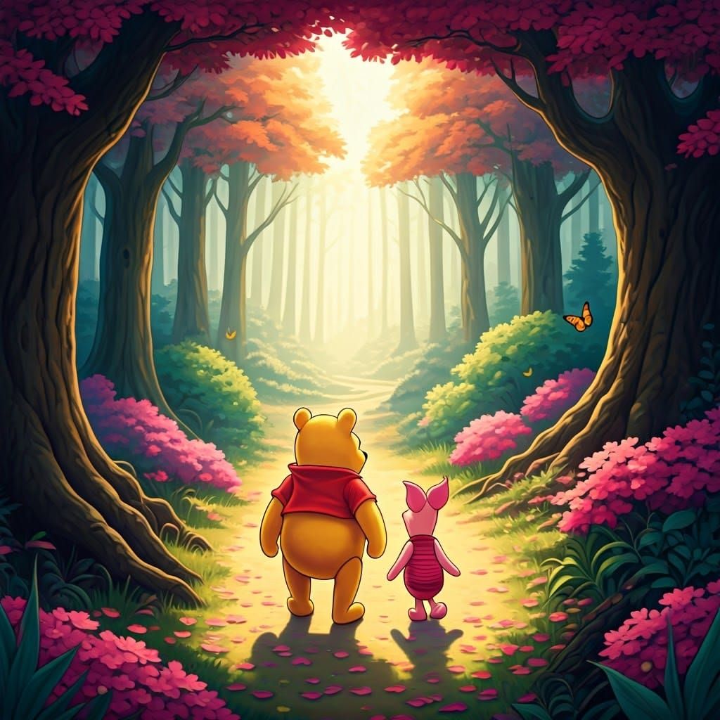 Winnie the Pooh and Piglet in Enchanted Forest