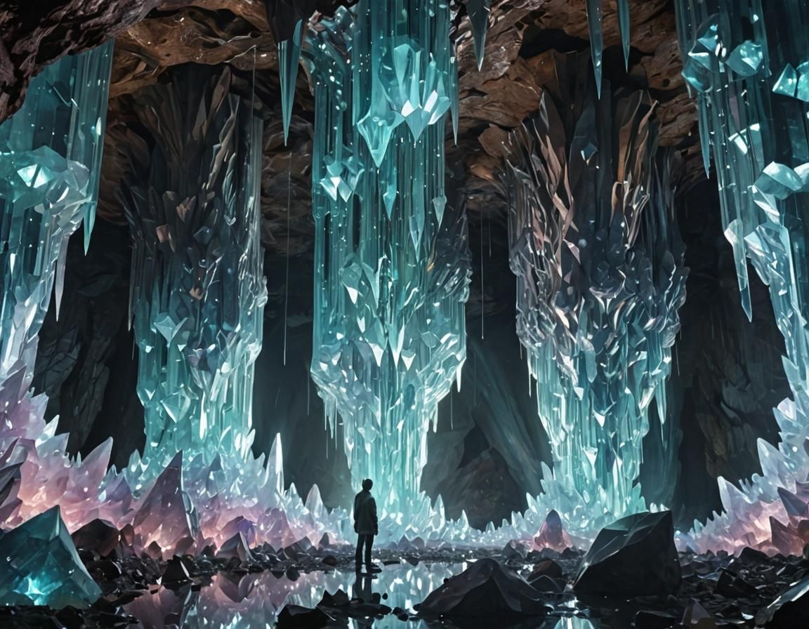 Bioluminescent Crystal Caverns in Prismatic Digital Art