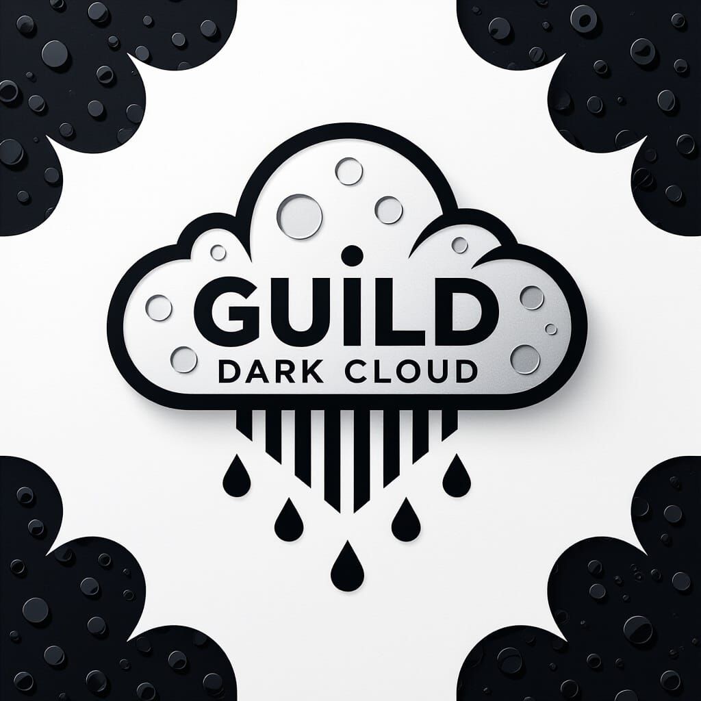 Minimalist Dark Cloud Logo with Silver Droplets