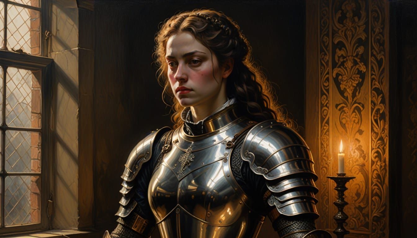Woman Knight in Golden Light, Caravaggio Style