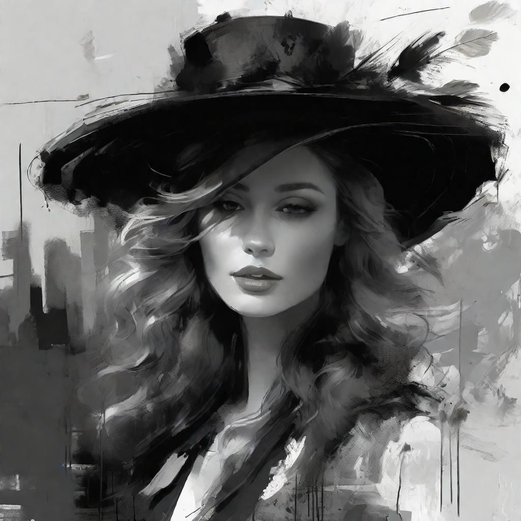 Elegant Girl in Black and White Digital Art