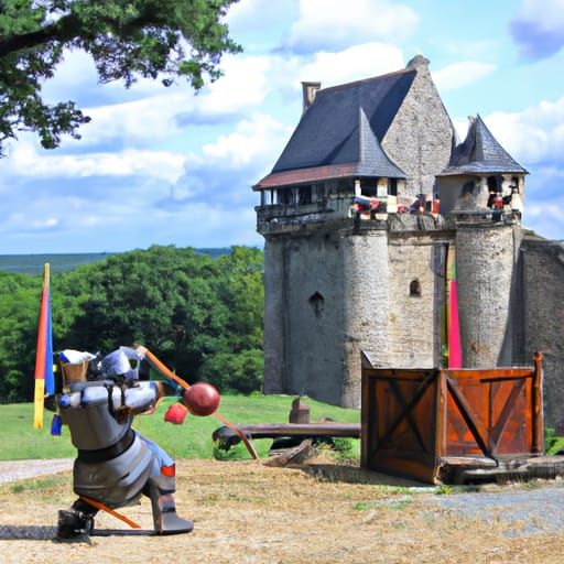 Armored Knight Sieging a French Medieval Castle