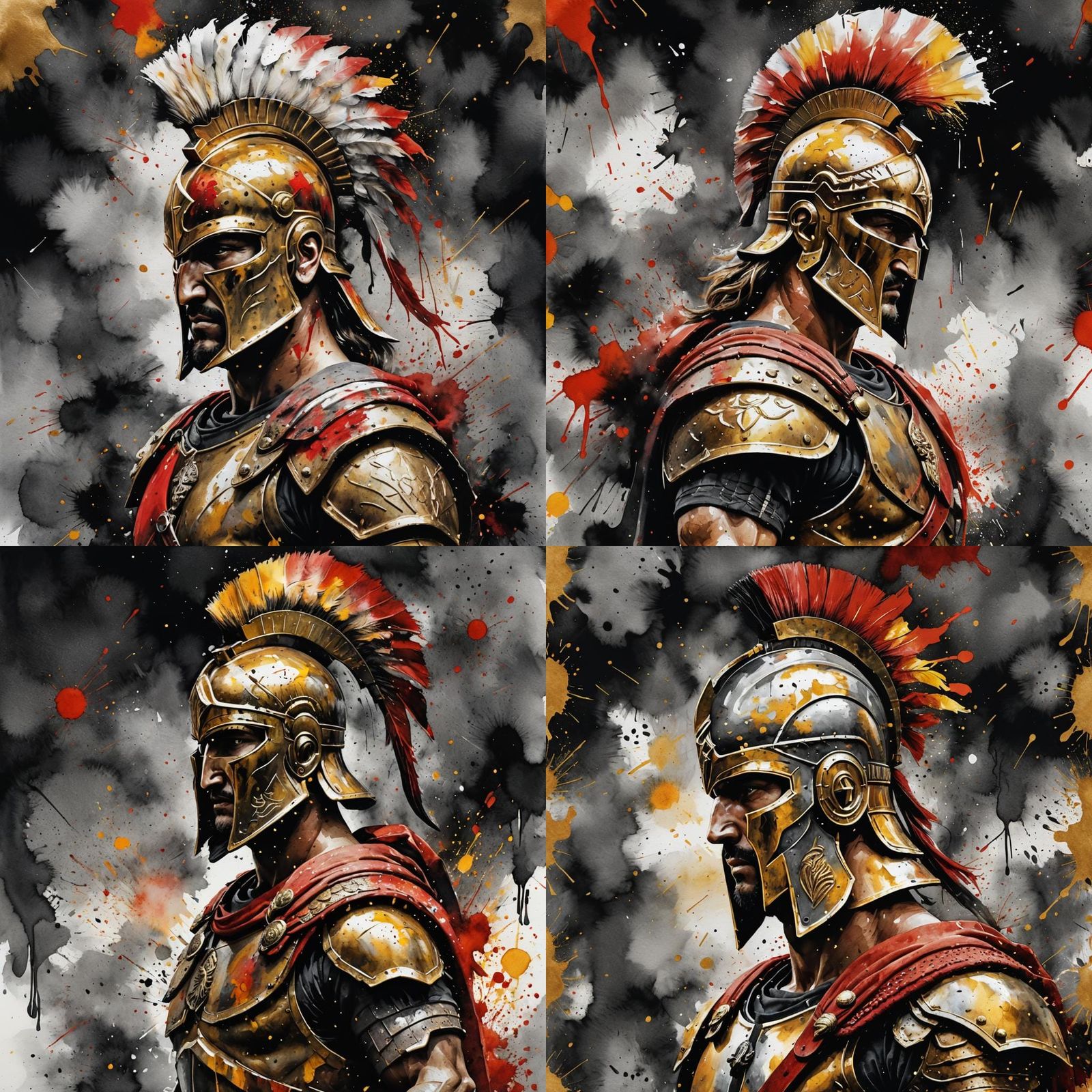 Spartan Warrior Profile in Watercolor Splash Art