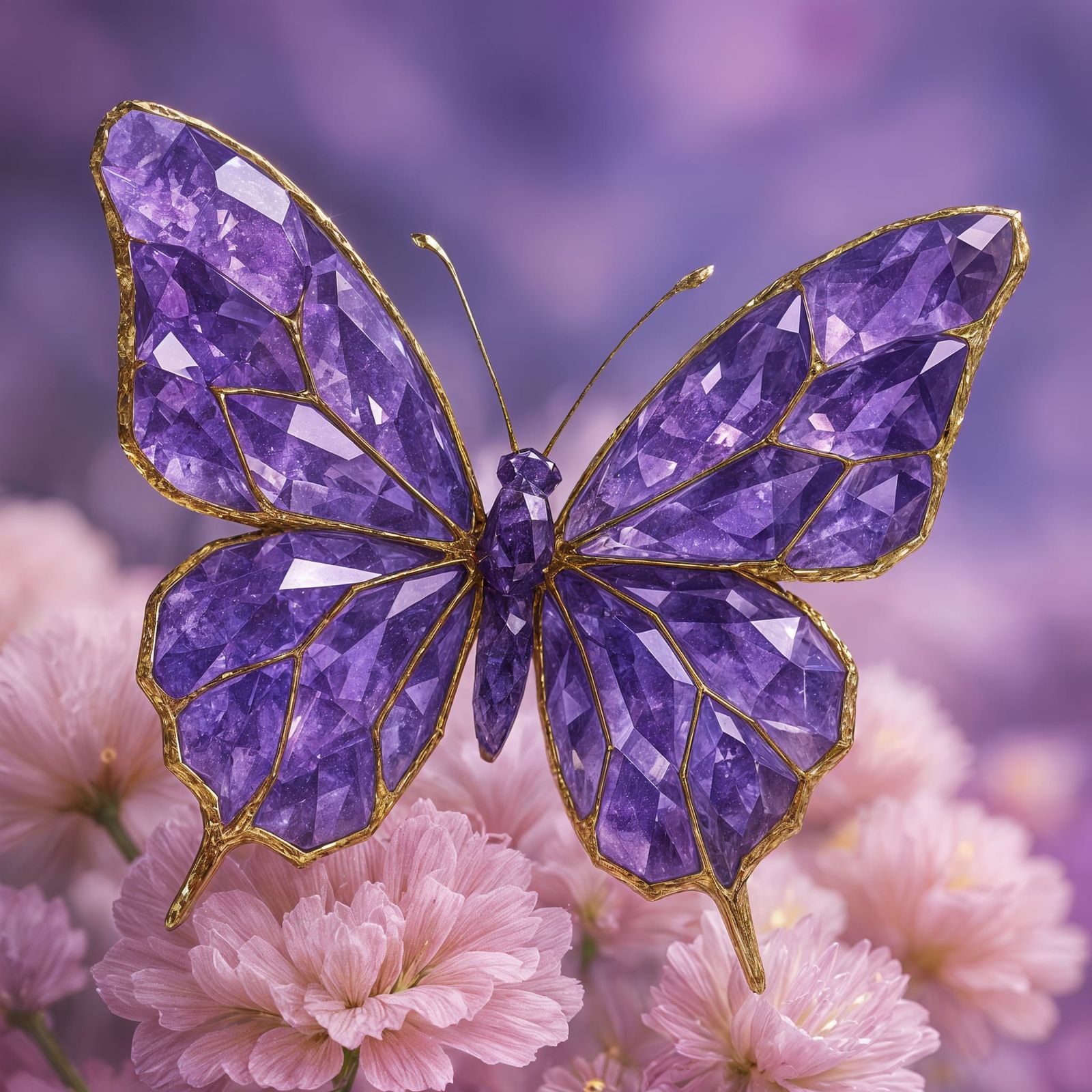 Amethyst Crystal Butterfly on Cotton Blooms