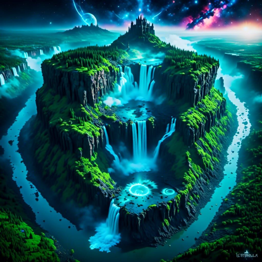Cosmic Niagara Falls in Hyperreal Digital Art
