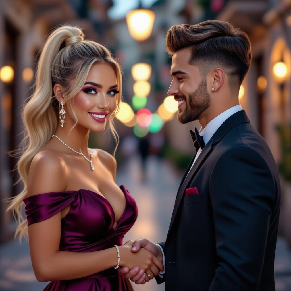 Happy Woman Meets Latin Trap Singer in Hyper-Realistic Style