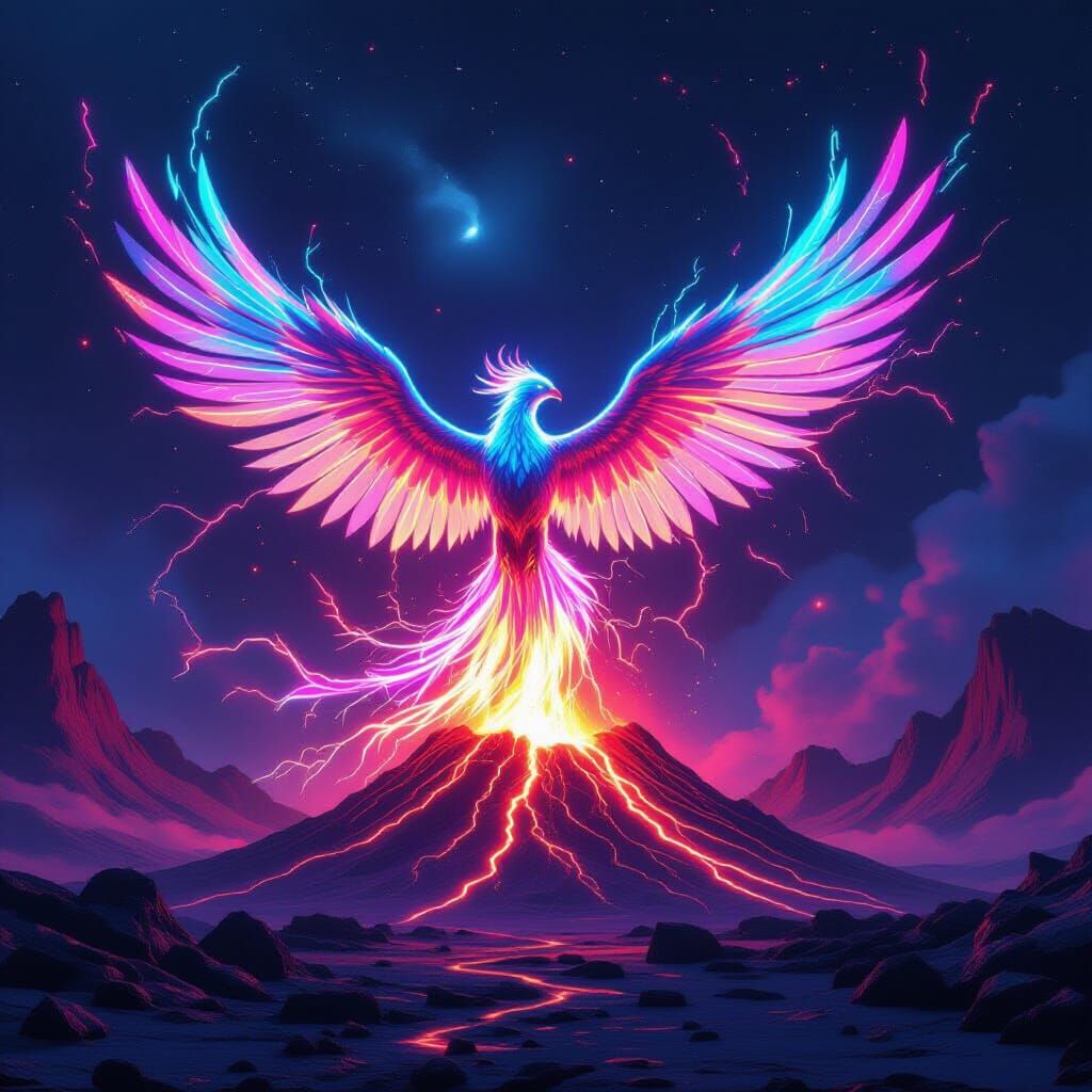 Bioluminescent Phoenix Rising on Alien Planet