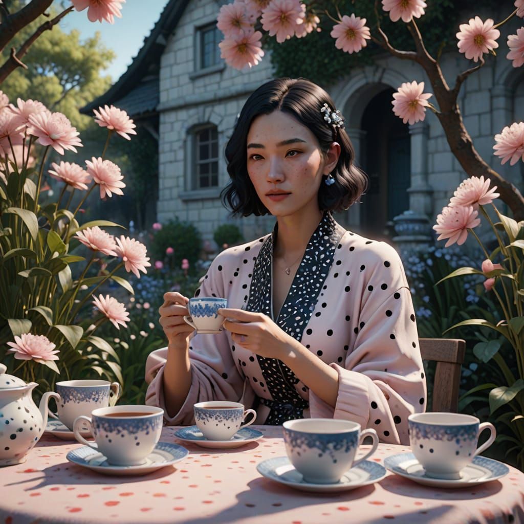 Dalmatians and Woman's Tea Party in 3D Style