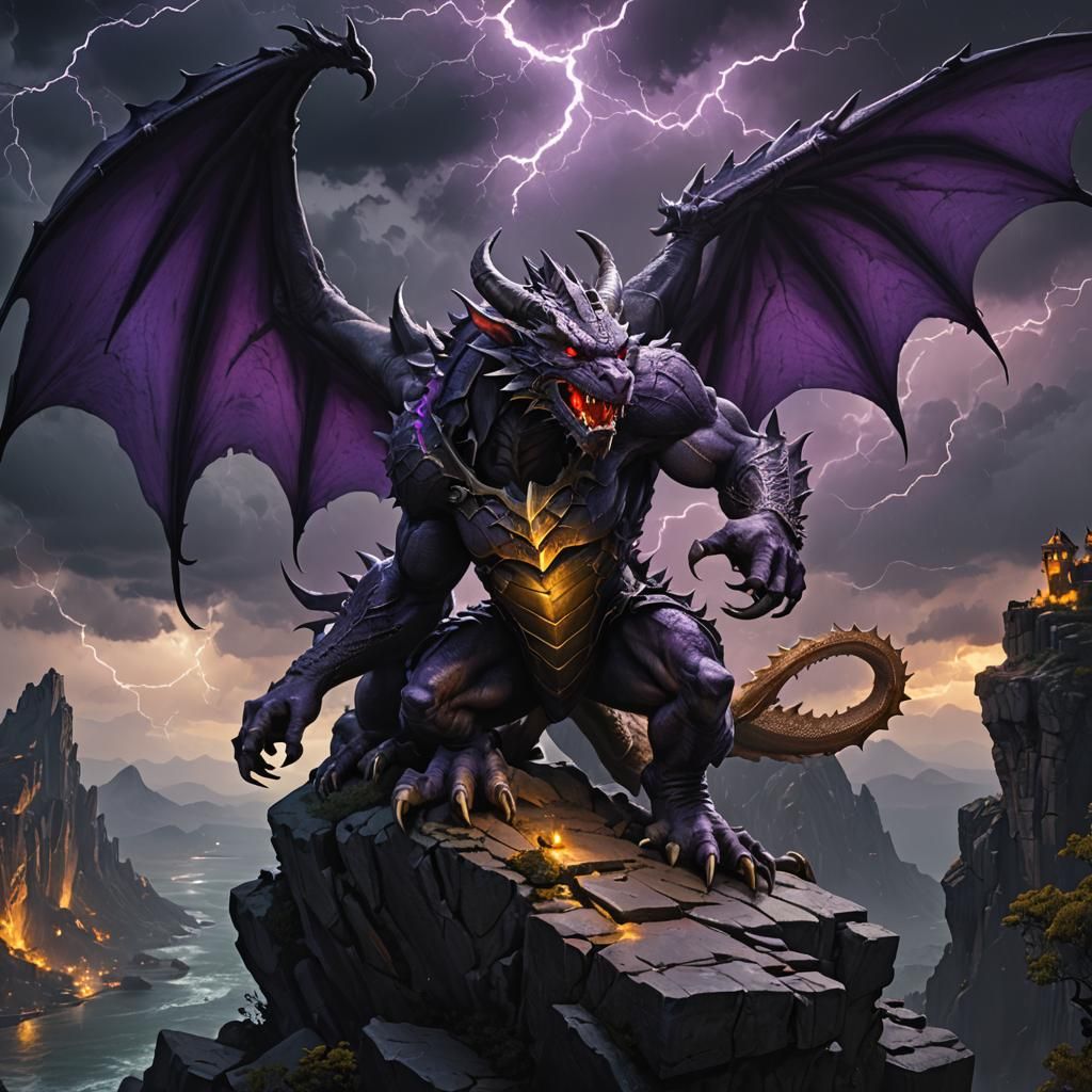 Gargoyle vs Dragon: Dark Fantasy Cliffside Battle