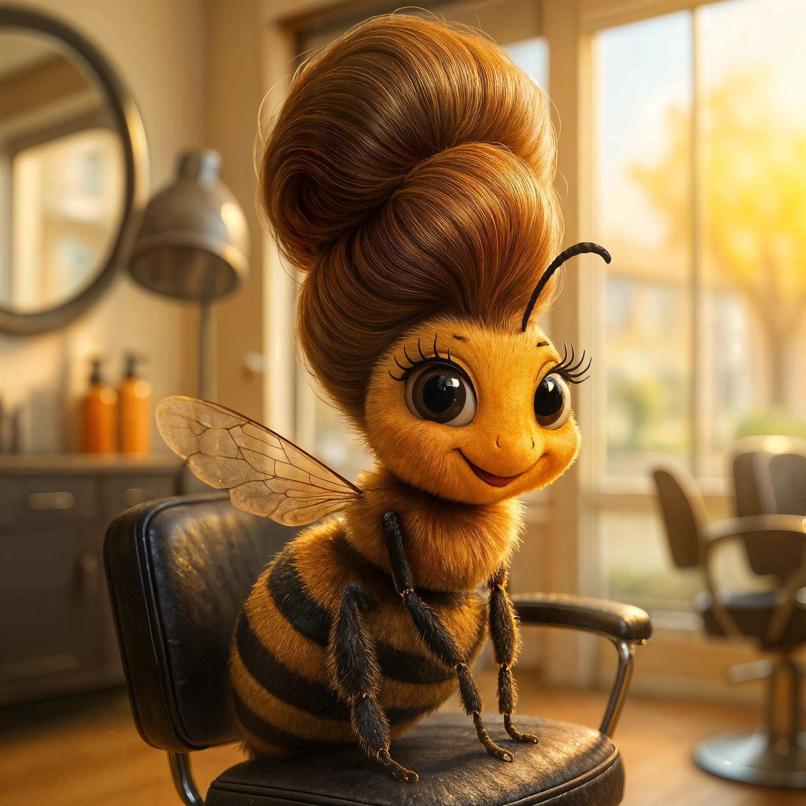 Adorable Honeybee with Beehive Hairdo in CGI Style
