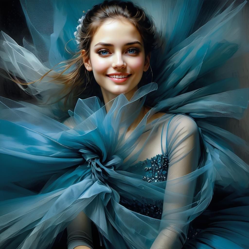 Tulle Fabric Woman Portrait: Detailed Fine Art