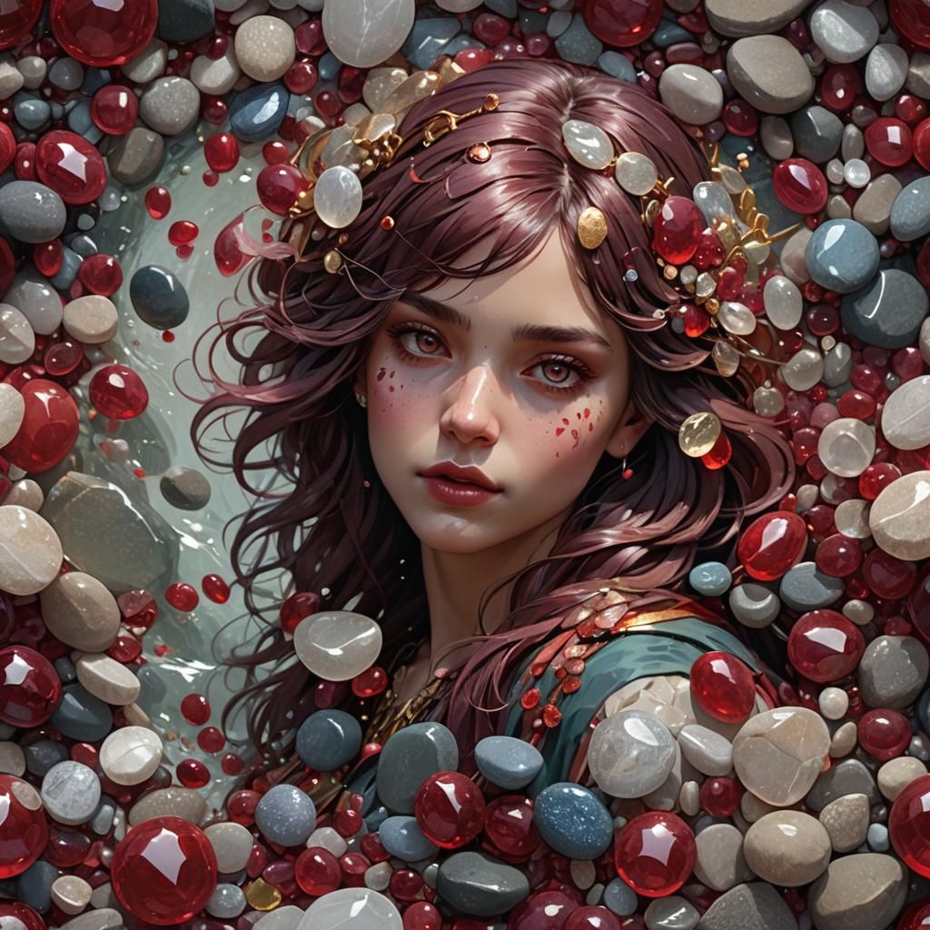 Ruby Pebble Collage Portrait in Artgerm Style