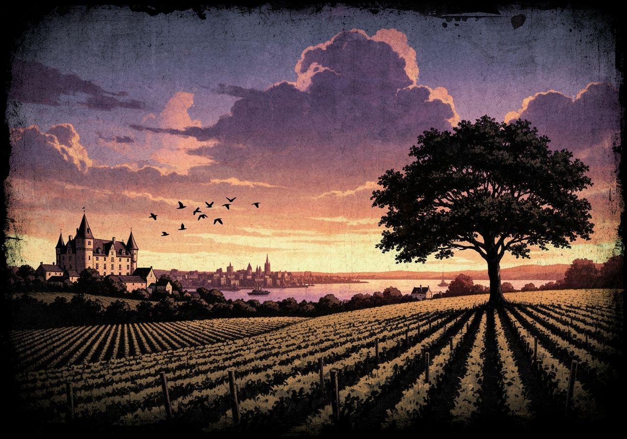 Château Winery at Sunset: Gritty Comic Art Style