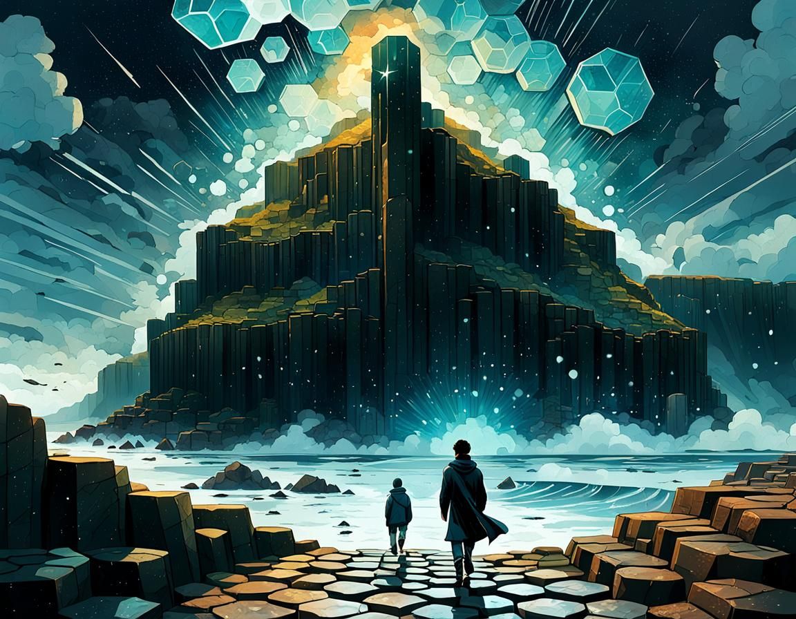 Sci-Fi Giant's Causeway with Supernova Sky