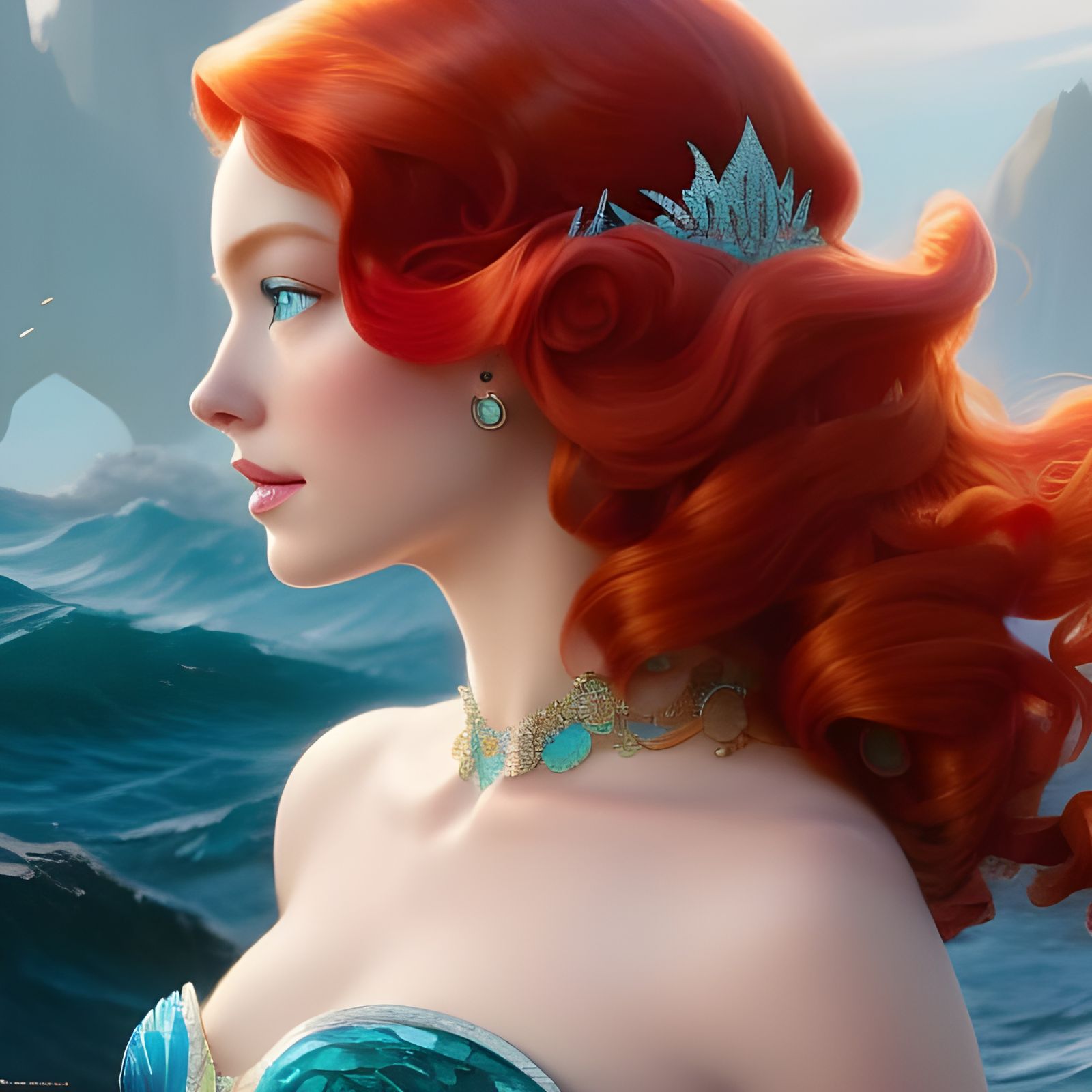Hyperdetailed Princess Ariel Portrait in Art Nouveau Style
