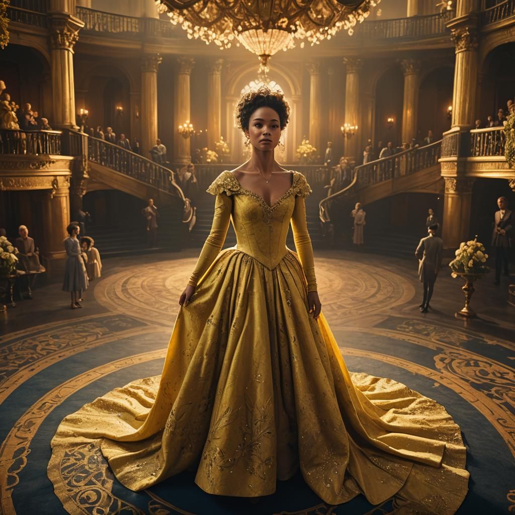 Woman in Yellow Dress on Ornate Stage