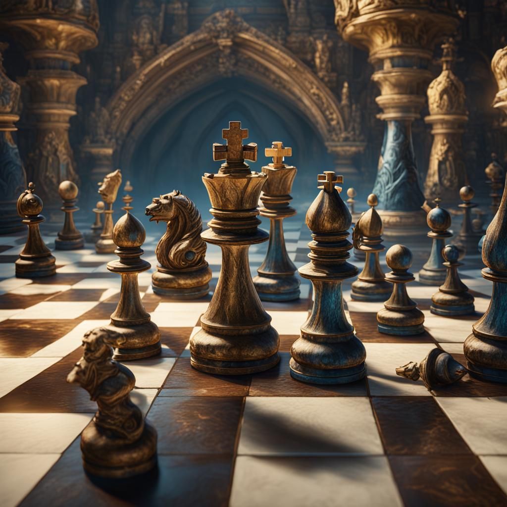 Detailed Chessboard Matte Painting in Deep Color