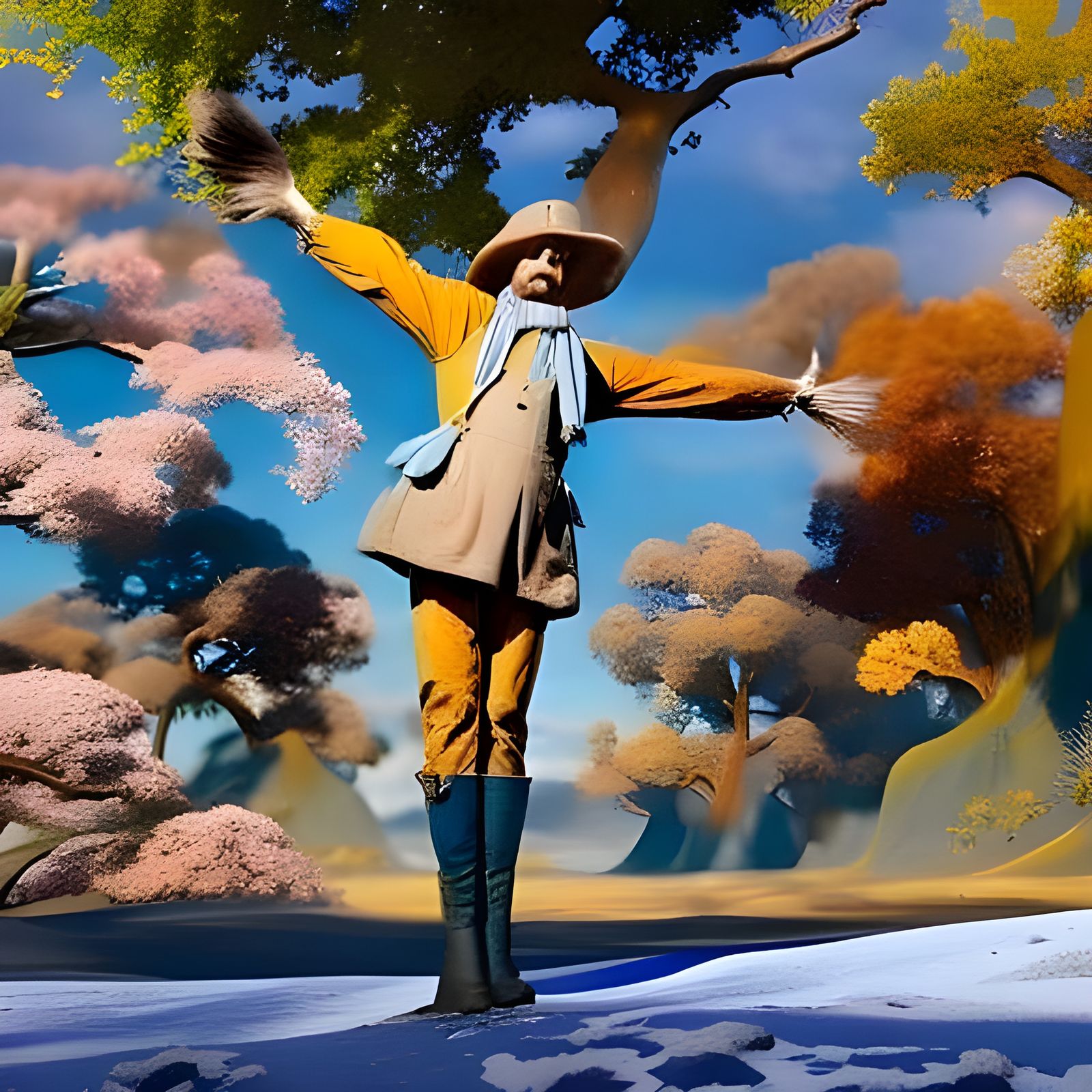 Turnip Head Scarecrow in Field, Detailed Matte Painting