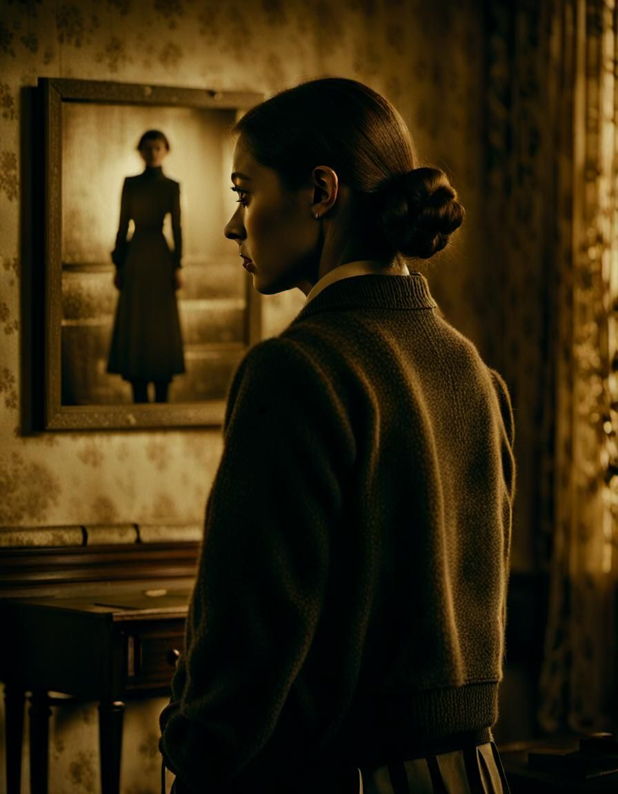 Melancholic Woman Longing in Sepia Film Still