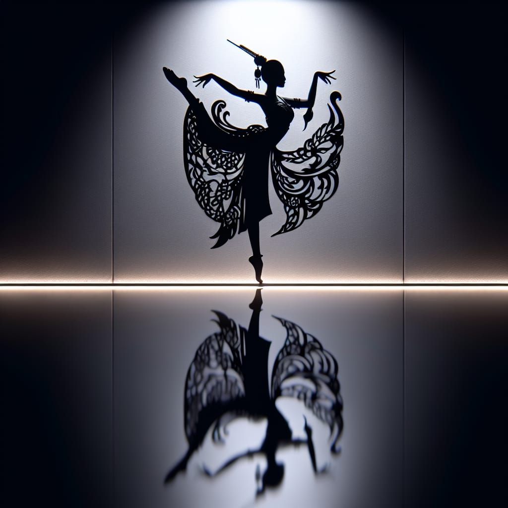 Elegant Silhouette of Exotic Dancer with Reflection