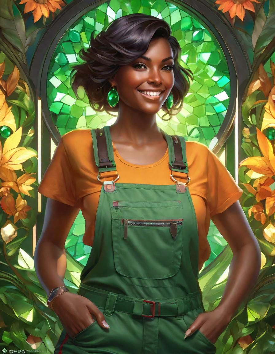Woman in Overalls Portrait as Detailed Digital Art