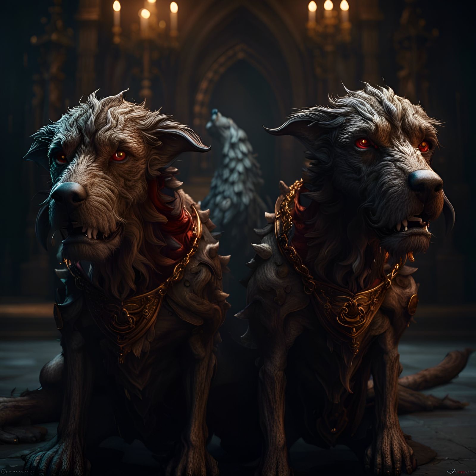 Three-Headed Hound Cerberus: Detailed Matte Painting