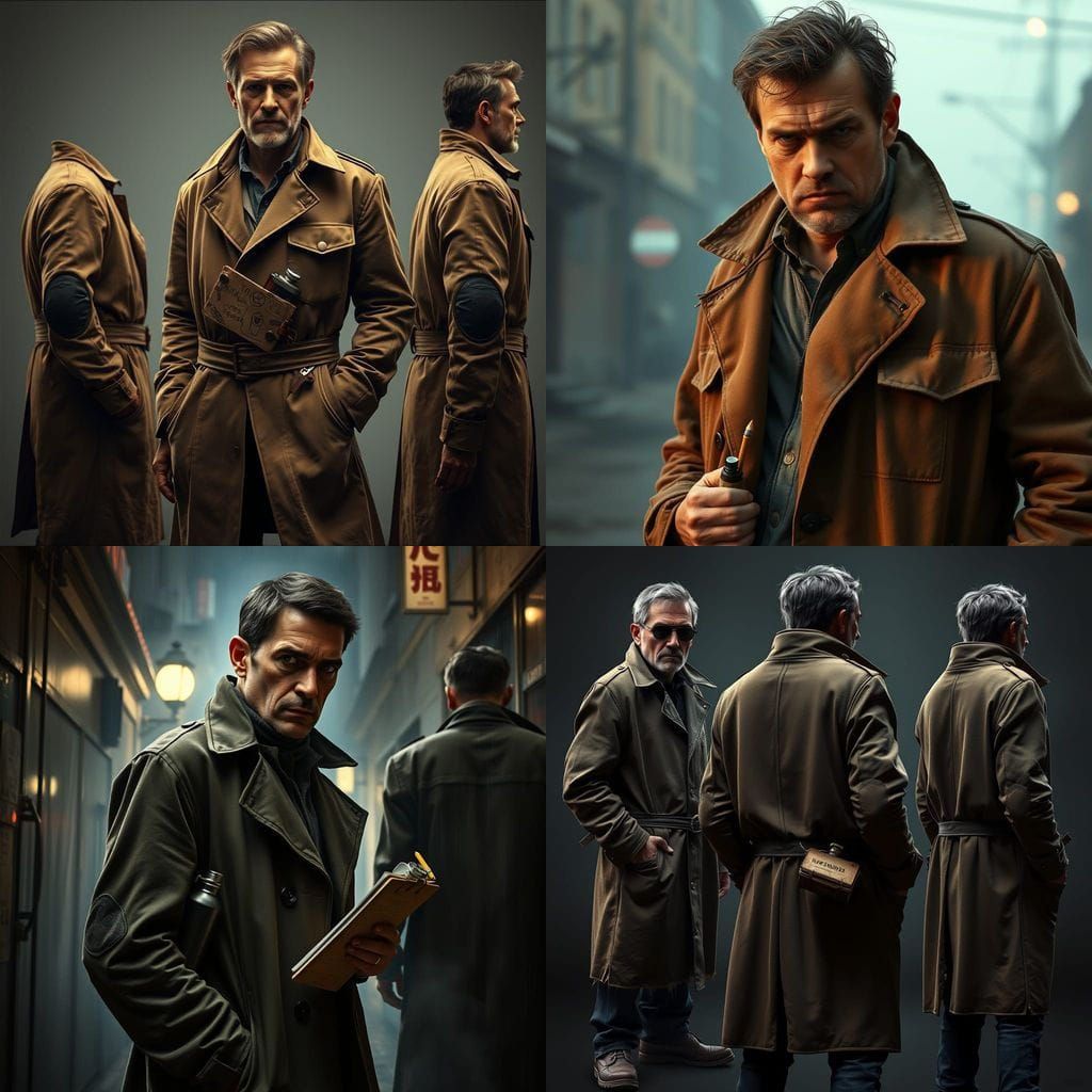Cyberpunk Detective in Tattered Trench Coat