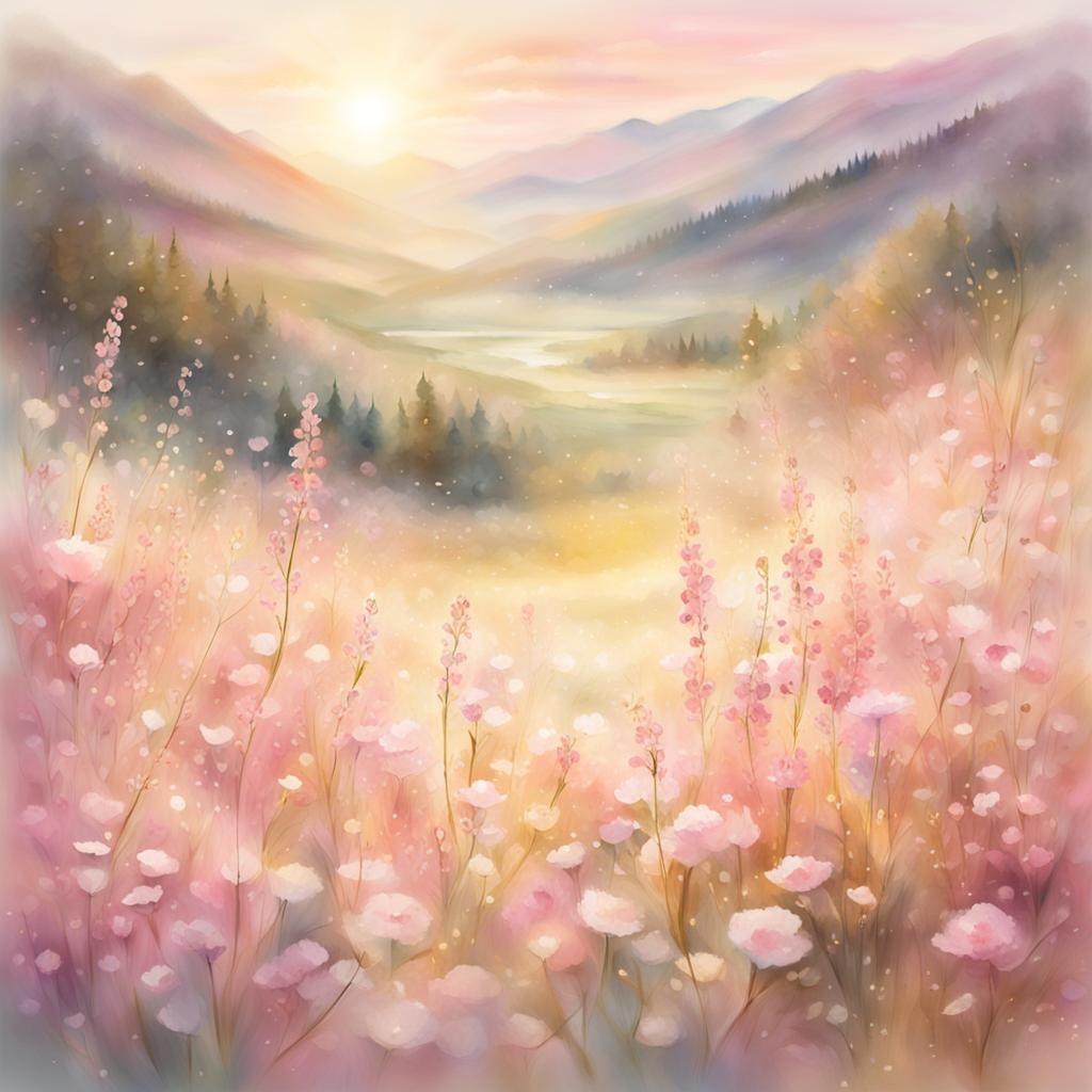 Enchanting Valley in Dreamy Watercolor Style