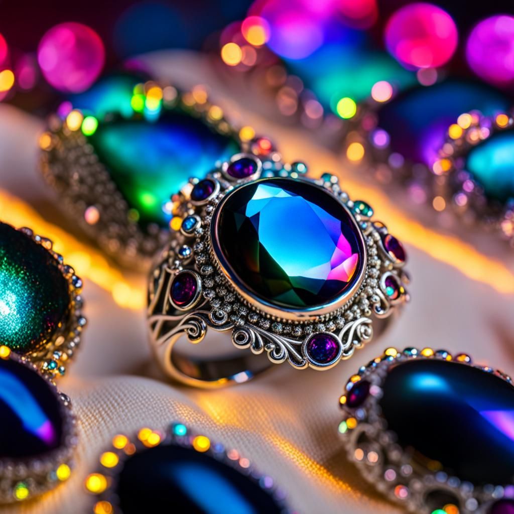Iridescent Silver Ring with Fairy Lights