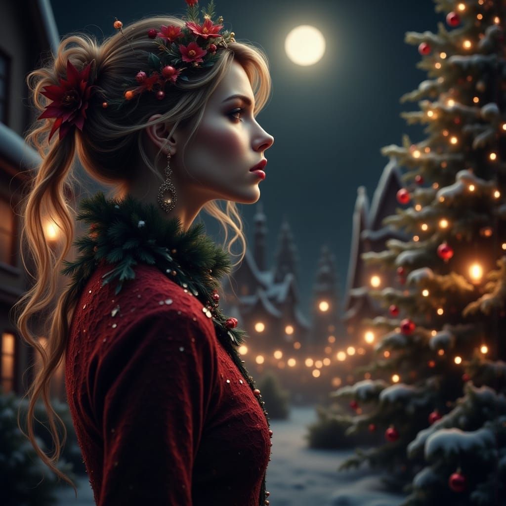 Vampire Woman Admiring Christmas Lights