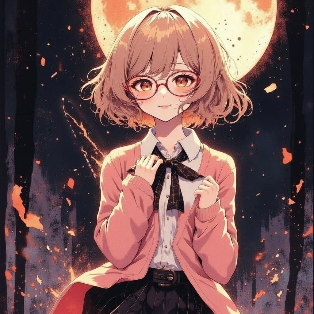 80s Anime Girl with Red Glasses and Blood Powers