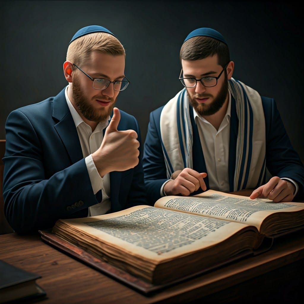 Young Scholars Delving into Torah, Hyperrealistic Fantasy Ar...