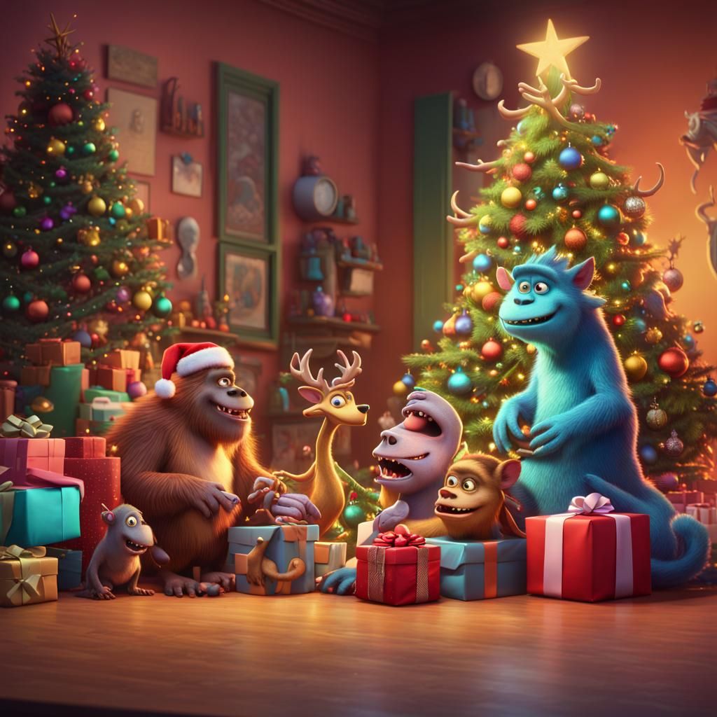 Festive Animals Celebrate Christmas in Pixar Style