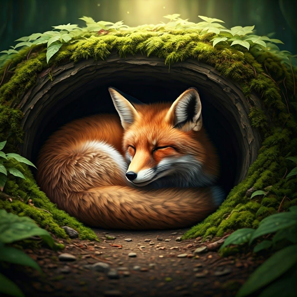 Cozy Fox in Mystical Forest Slumber