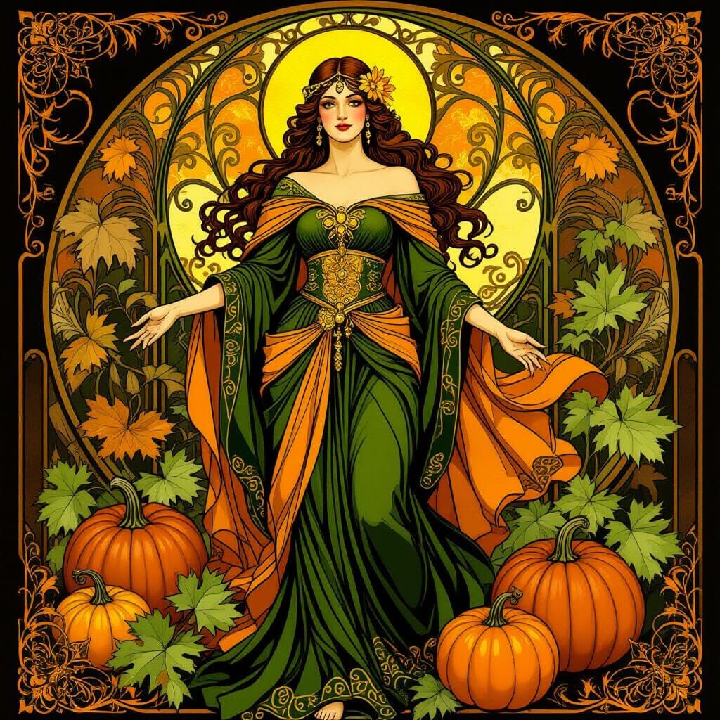 Autumn Goddess in Art Nouveau Style