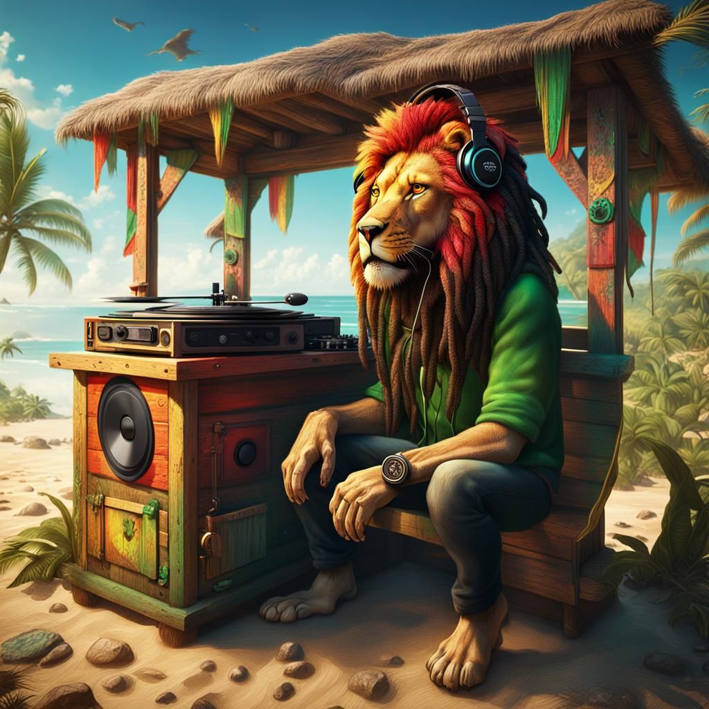 Reggae Lion DJ on Jamaican Beach Shack