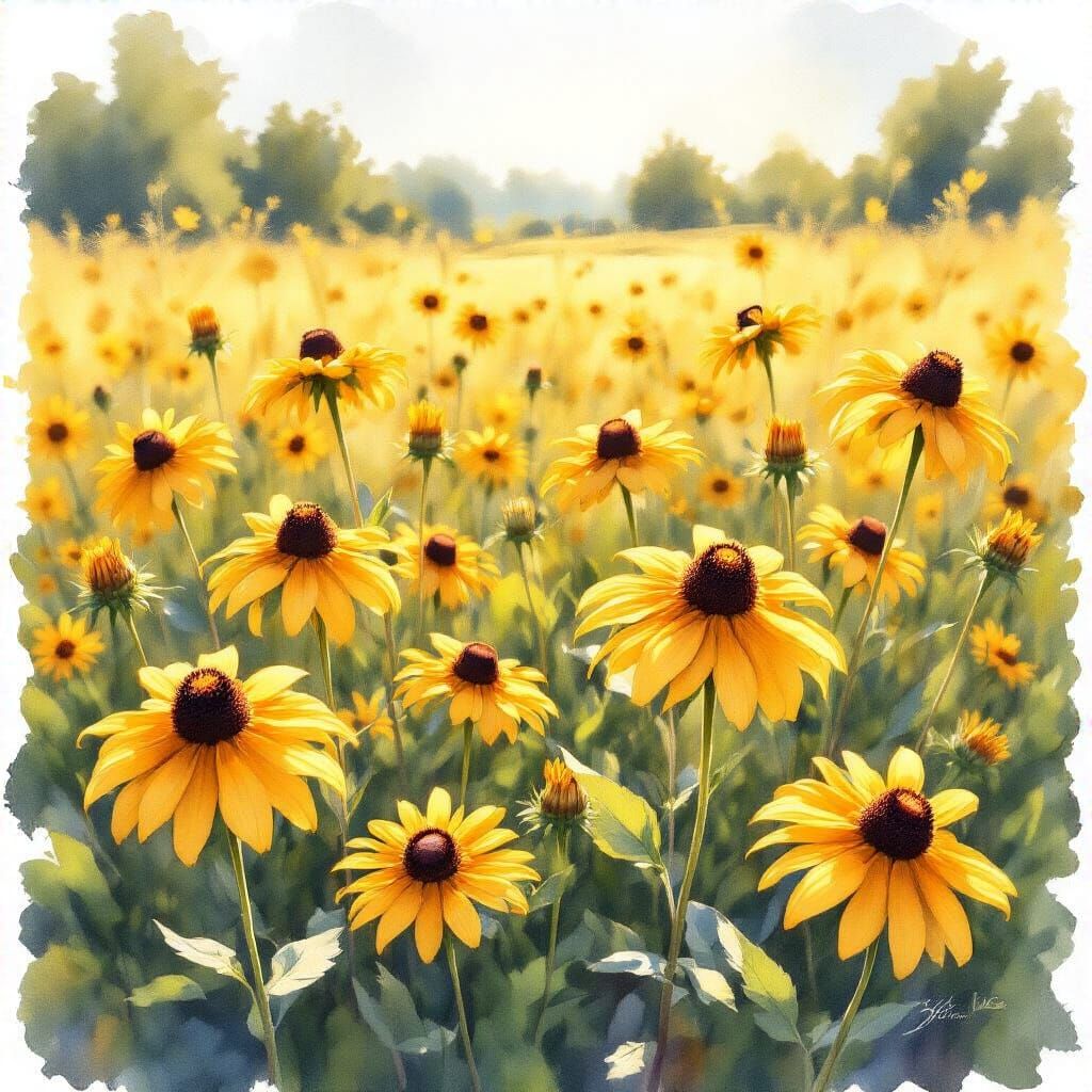 Black Eyed Susans in Watercolor Painting