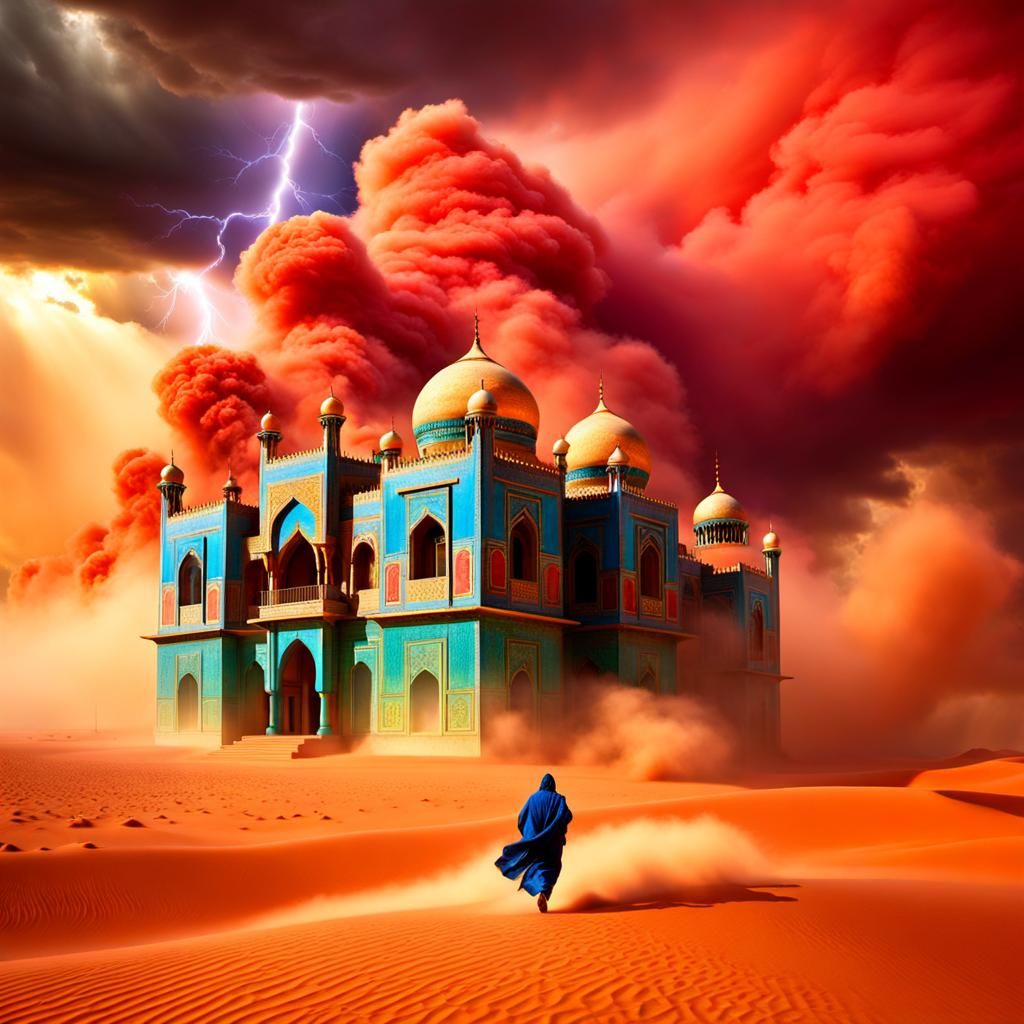 Haboob Engulfs Desert Palace, Surreal Art