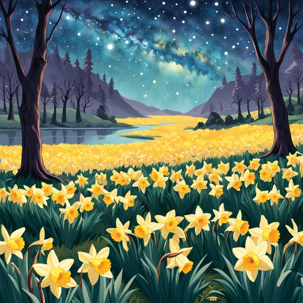 Golden Daffodils Dancing in the Breeze