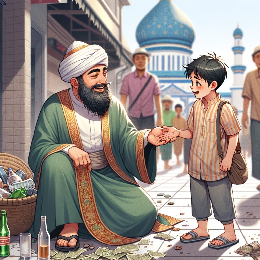 Sufi Father's Compassionate Lesson in Vibrant Anime Style
