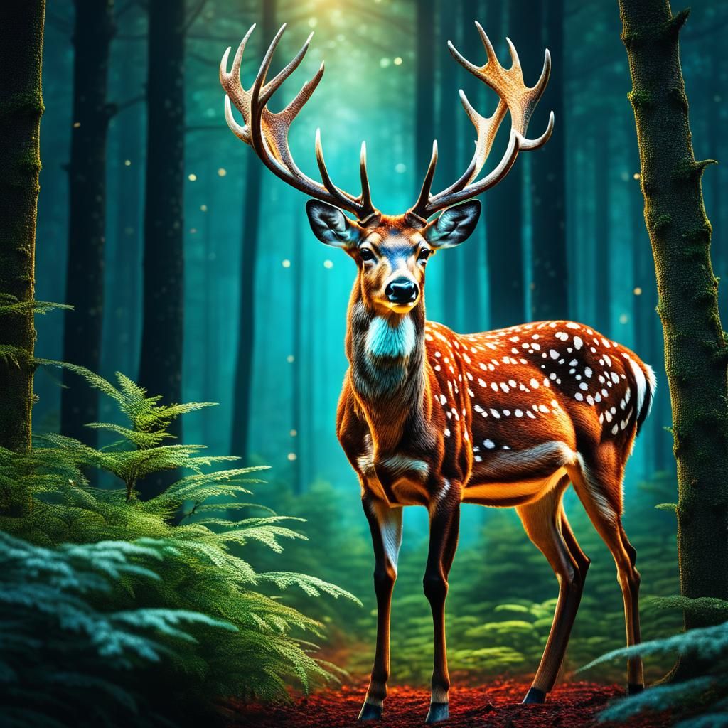 Deer in Forest: Pointillism Color Pencil Art