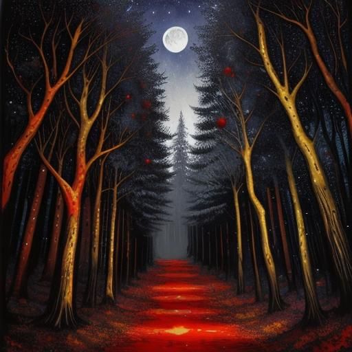 Moonlit Arabesque Forest in Alcohol Ink Style